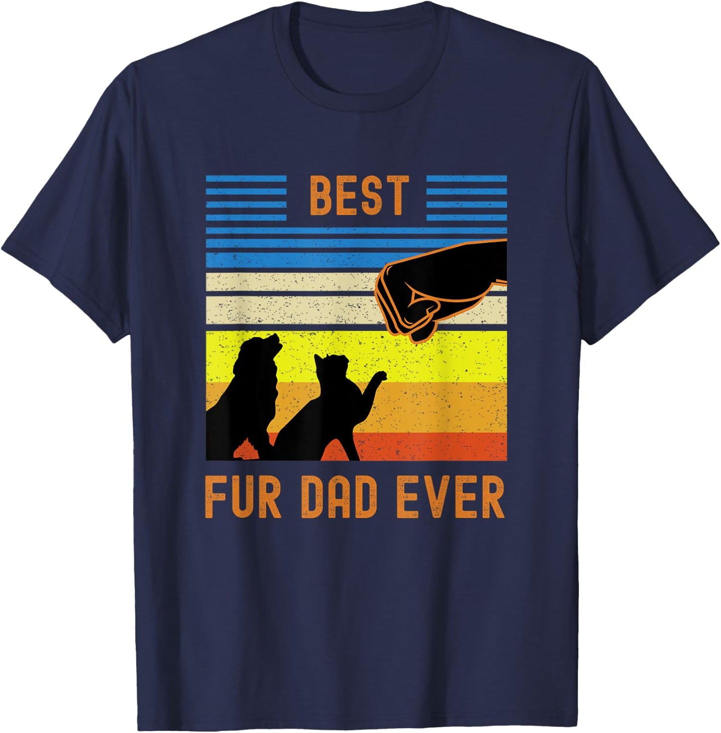 Funny Best Fur Dad Ever Vintage Retro Dog and Cat Owner Women Girls Kids T-Shirt - T-Shirt | Navy