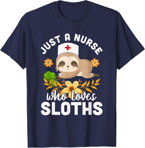 Cute Sloth Nurse Animal Lover Medicine Nurse T-Shirt - T-Shirt | Navy