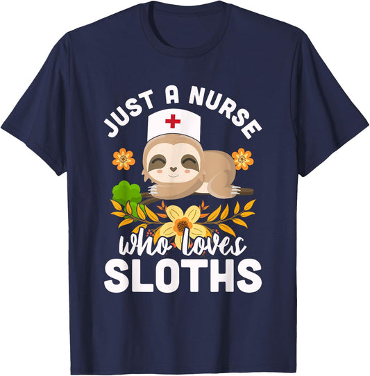 Cute Sloth Nurse Animal Lover Medicine Nurse T-Shirt - T-Shirt | Navy