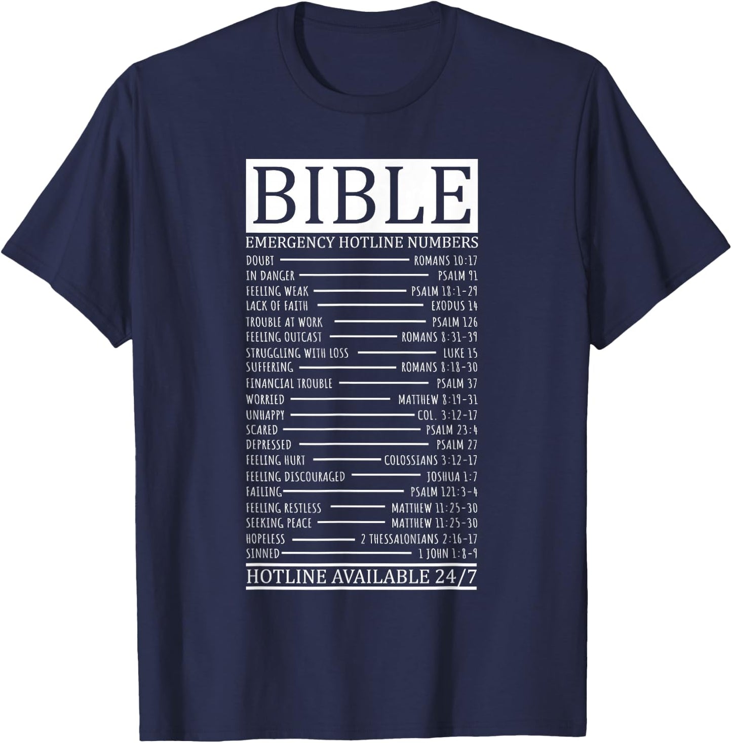 Bible Emergency Hotline Numbers | Christian T-Shirt - T-Shirt | Navy