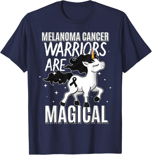 Melanoma Cancer Magical Unicorn Black Ribbon Dermatologist T-Shirt - T-Shirt | Navy