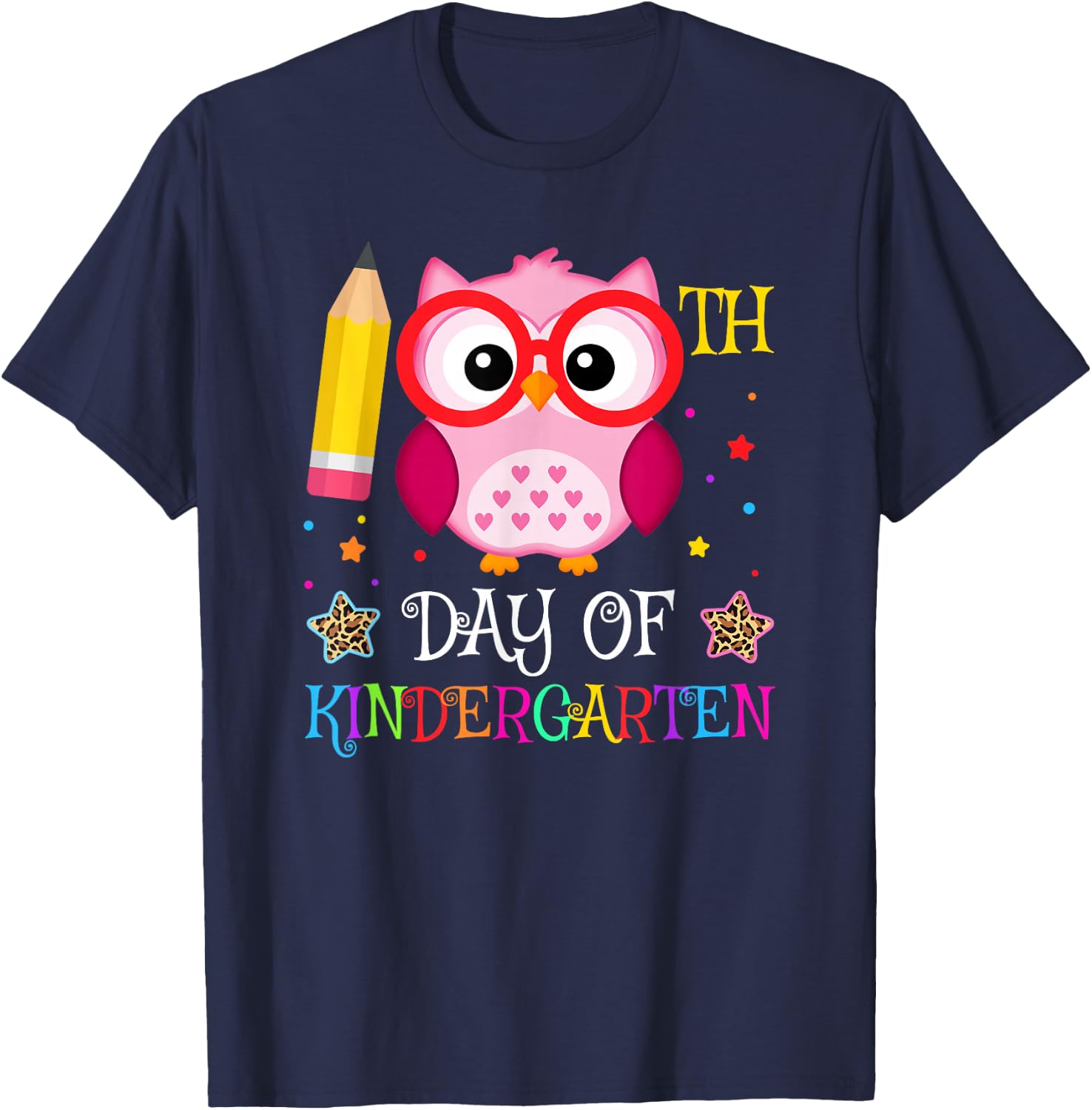 100th Day Of Kindergarten Owl lover Kids Girls Leopard T-Shirt - T-Shirt | Navy