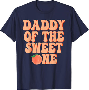 Daddy of The Sweet One Peach 1st Birthday on Peach T-Shirt - T-Shirt | Navy