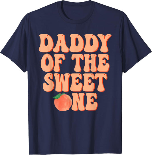 Daddy of The Sweet One Peach 1st Birthday on Peach T-Shirt - T-Shirt | Navy