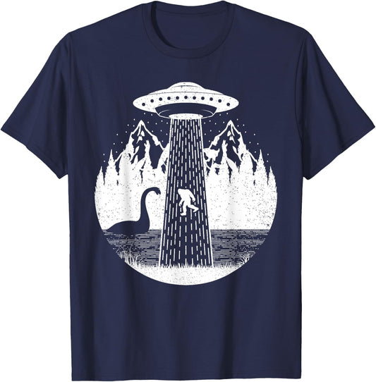 Bigfoot Ufo Abduction Funny Sasquatch Loch Ness Monster T-Shirt - T-Shirt | Navy