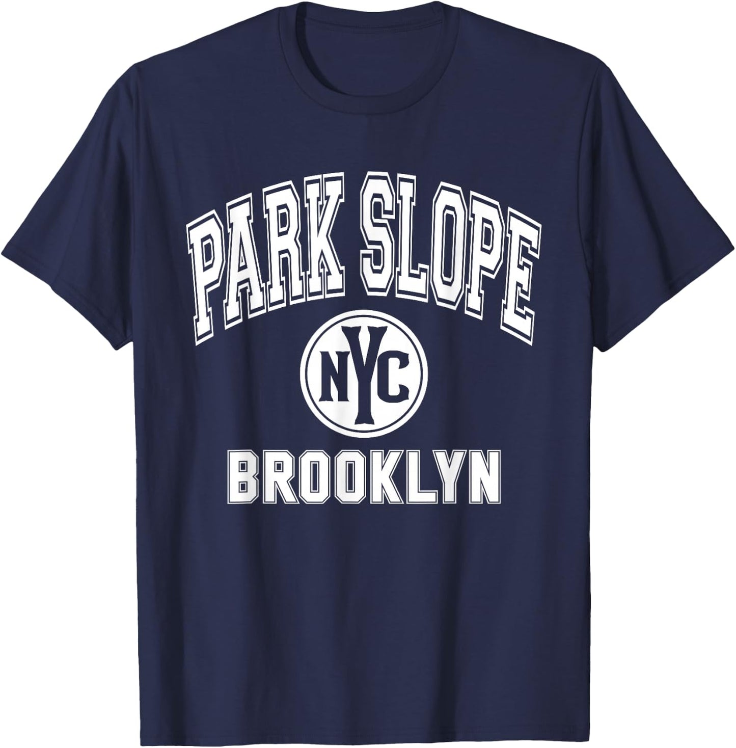 Park Slope Brooklyn Text NYC Circle White Print T-Shirt - T-Shirt | Navy