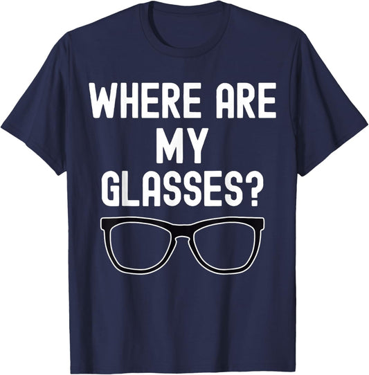 Where Are My Glasses? Lost Glasses Cartoon Design , Small, Black T-Shirt - T-Shirt | Navy