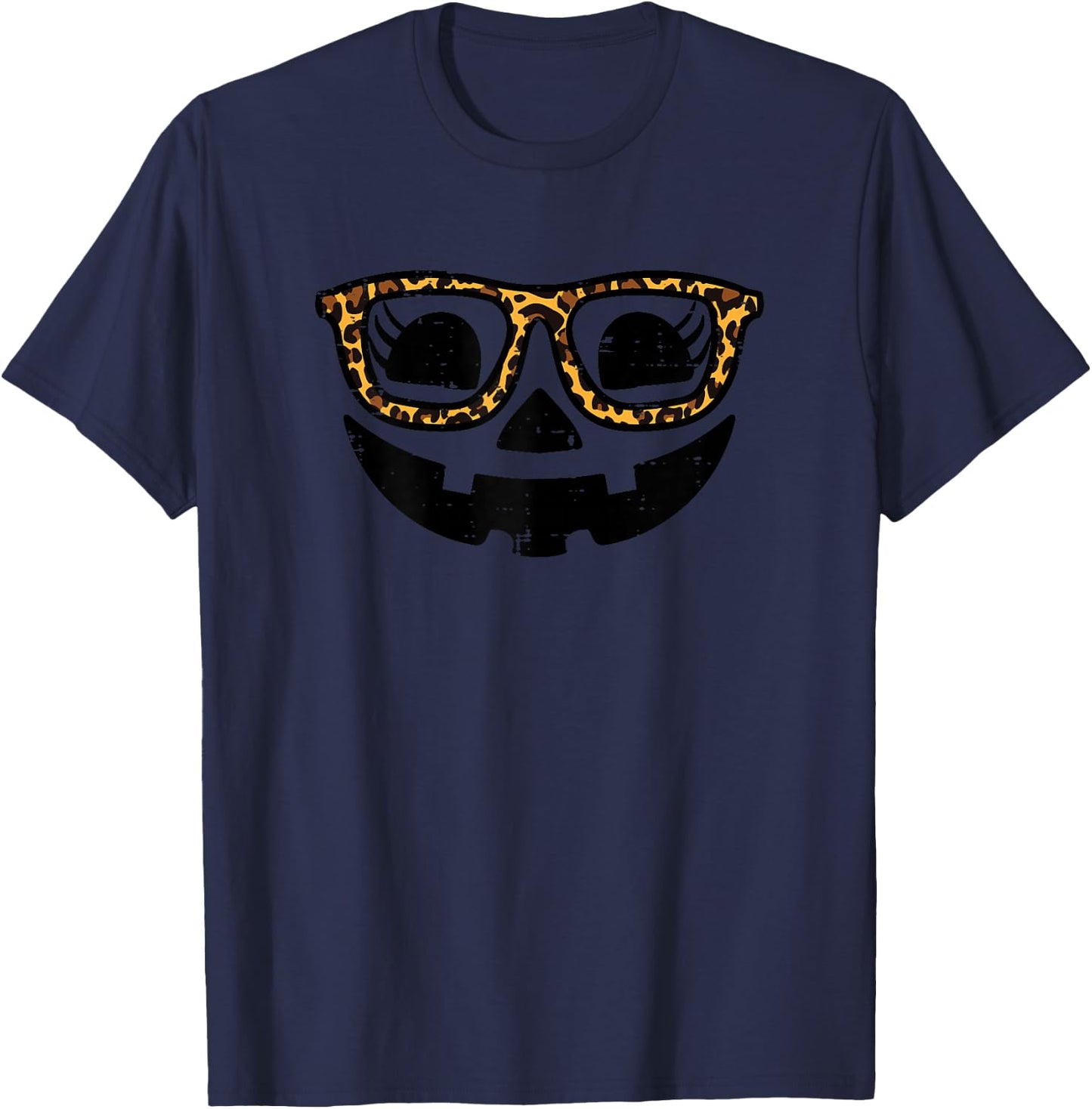 Halloween Pumpkin Face Glasses Costume Women Girls Kids Teen T-Shirt - T-Shirt | Navy