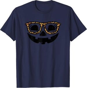 Halloween Pumpkin Face Glasses Costume Women Girls Kids Teen T-Shirt - T-Shirt | Navy