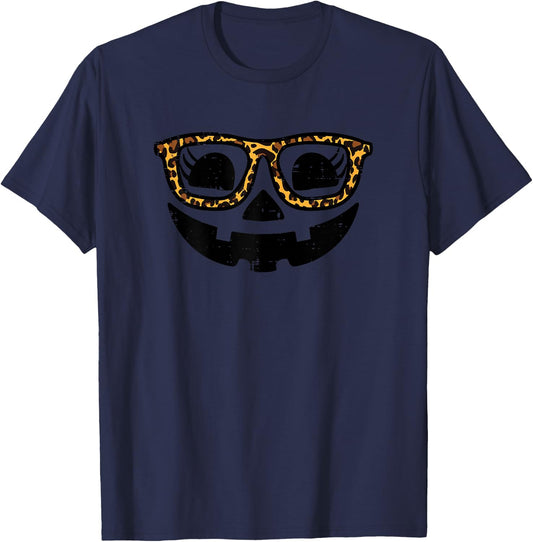 Halloween Pumpkin Face Glasses Costume Women Girls Kids Teen T-Shirt - T-Shirt | Navy
