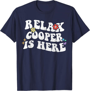Personalized First Name outfit Retro Groovy Relax COOPER Is Here Funny Mother's Day Name T-Shirt - T-Shirt | Navy