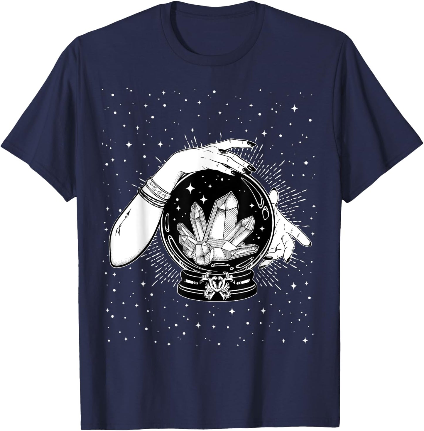 Vintage Witchy Mystic Crystal Ball Fortune Teller Crystals T-Shirt - T-Shirt | Navy