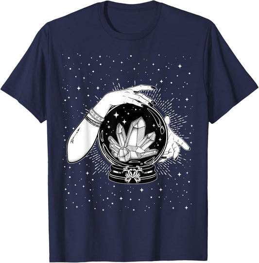 Vintage Witchy Mystic Crystal Ball Fortune Teller Crystals T-Shirt - T-Shirt | Navy