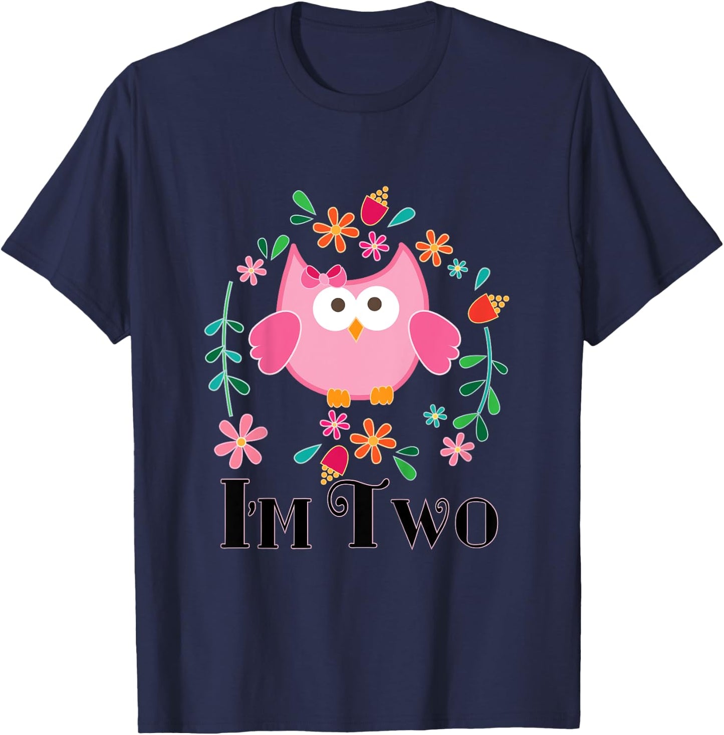 Kids 2nd Birthday Cute Owl 2 Year Old Girl T-Shirt - T-Shirt | Navy