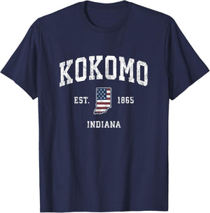 Kokomo Indiana IN Vintage American Flag Sports Design T-Shirt - T-Shirt | Navy