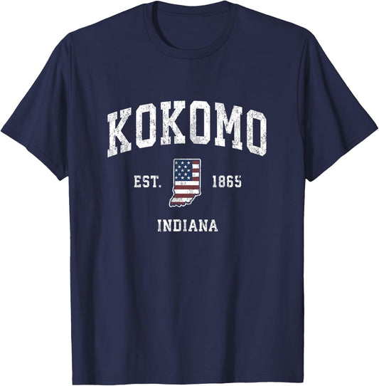 Kokomo Indiana IN Vintage American Flag Sports Design T-Shirt - T-Shirt | Navy