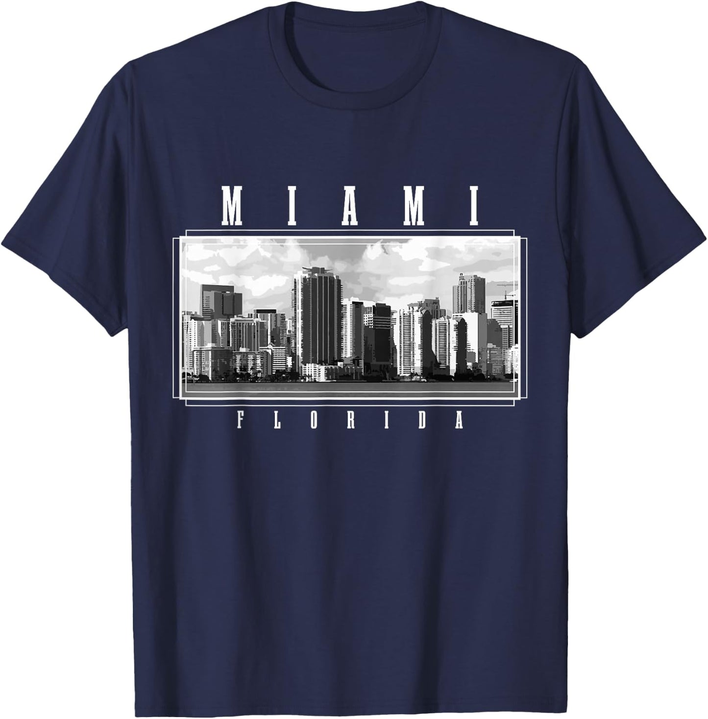 Miami Skyline Florida Pride Vintage Miami T-Shirt - T-Shirt | Navy