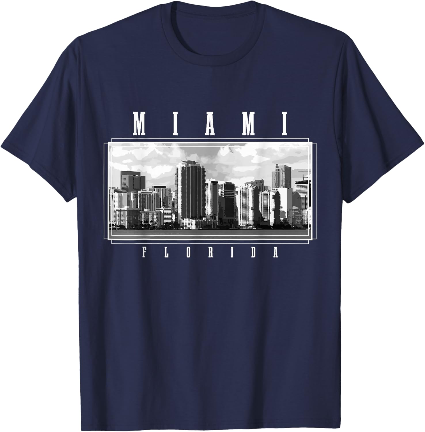 Miami Skyline Florida Pride Vintage Miami T-Shirt - T-Shirt | Navy