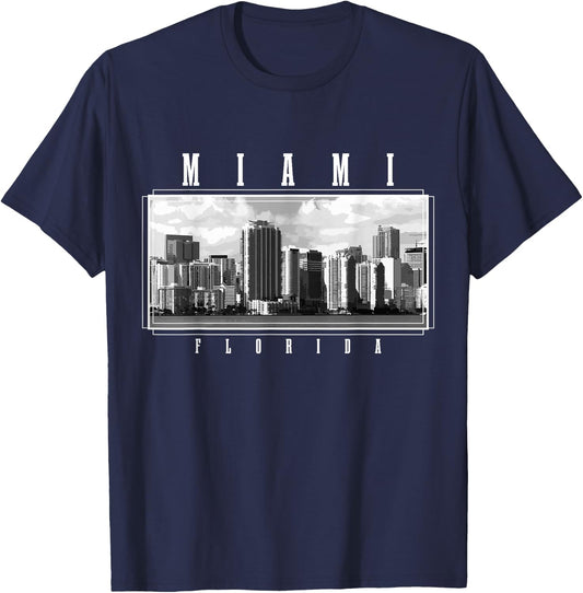 Miami Skyline Florida Pride Vintage Miami T-Shirt - T-Shirt | Navy