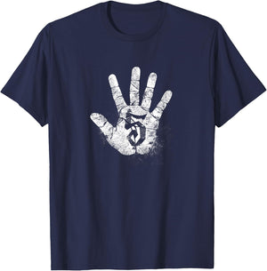 Number 5 Hi Five Hand Sign Hello Greeting Play Games Academy T-Shirt - T-Shirt | Navy