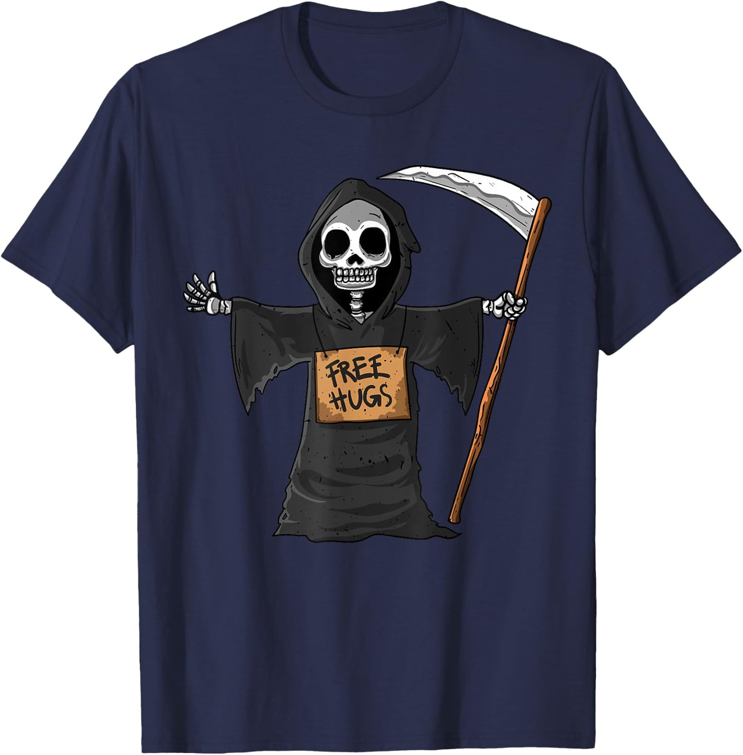 Free Hugs Grim Reaper Halloween Party Cosplay Lazy Costume T-Shirt - T-Shirt | Navy