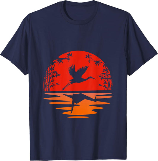 Kranich Mountain Japanese Mountains Natural Stork Bird Origami T-Shirt - T-Shirt | Navy