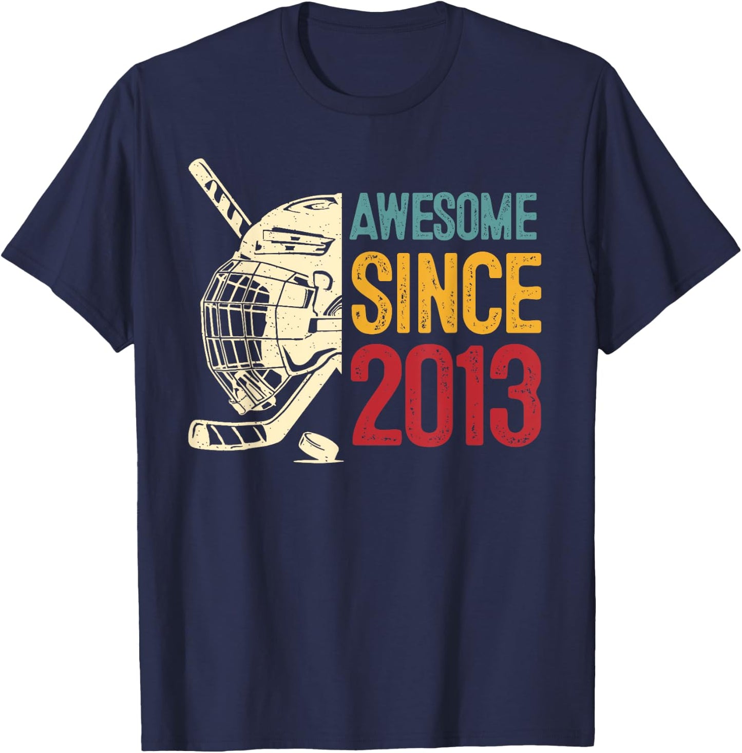 11th Birthday Awesome Since 2013 Ice Hockey Retro Vintage T-Shirt - T-Shirt | Navy