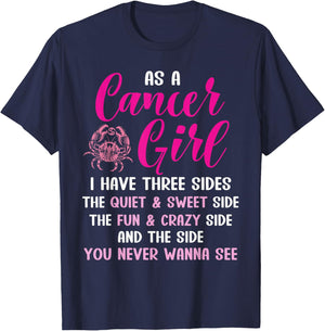Cancer Girl Zodiac Sign Horoscope Astrology Three Sides T-Shirt - T-Shirt | Navy