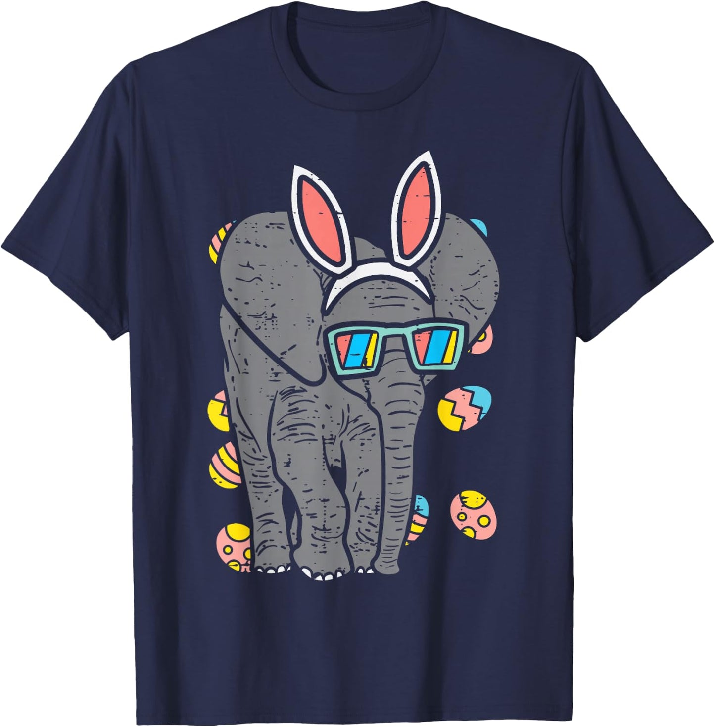 Elephant Bunny Ears Glasses Eggs Easter Day Animal Lover T-Shirt - T-Shirt | Navy