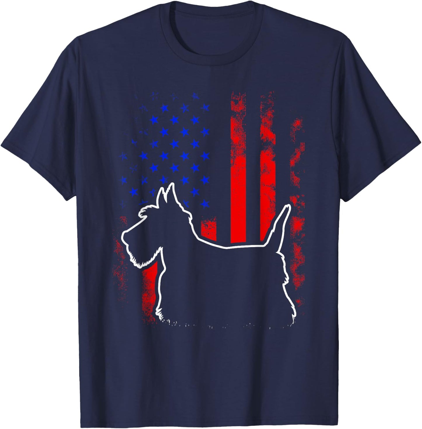 Scottish Terrier Scottie American Flag 4th Of July Dog T-Shirt - T-Shirt | Navy