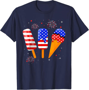 4th of July Popsicle American Flag Patriotic Summer Boy Girl T-Shirt - T-Shirt | Navy