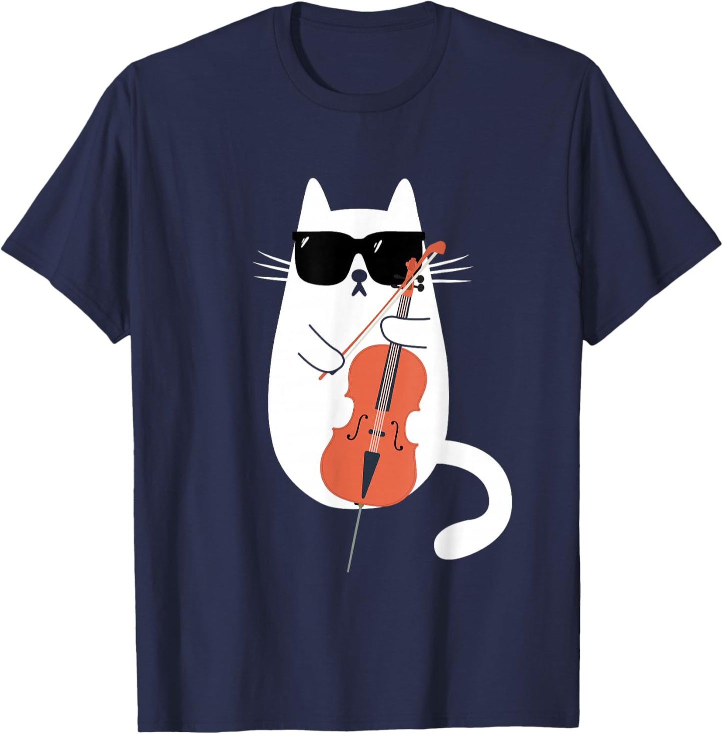 Funny Cat Wearing Sunglasses Playing Cello Cellist Musician T-Shirt - T-Shirt | Navy
