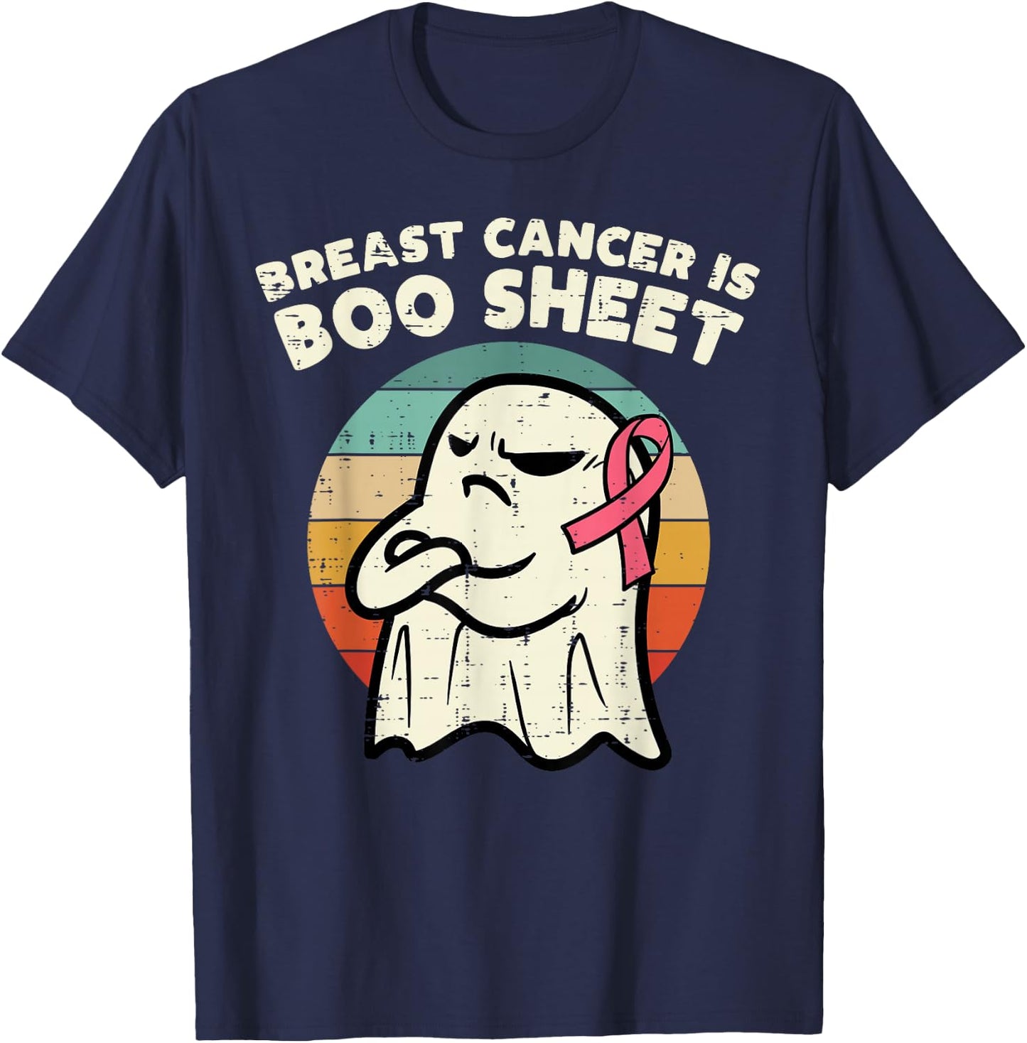 Breast Cancer Boo Sheet Ghost Retro Awareness Men Women Kids T-Shirt - T-Shirt | Navy