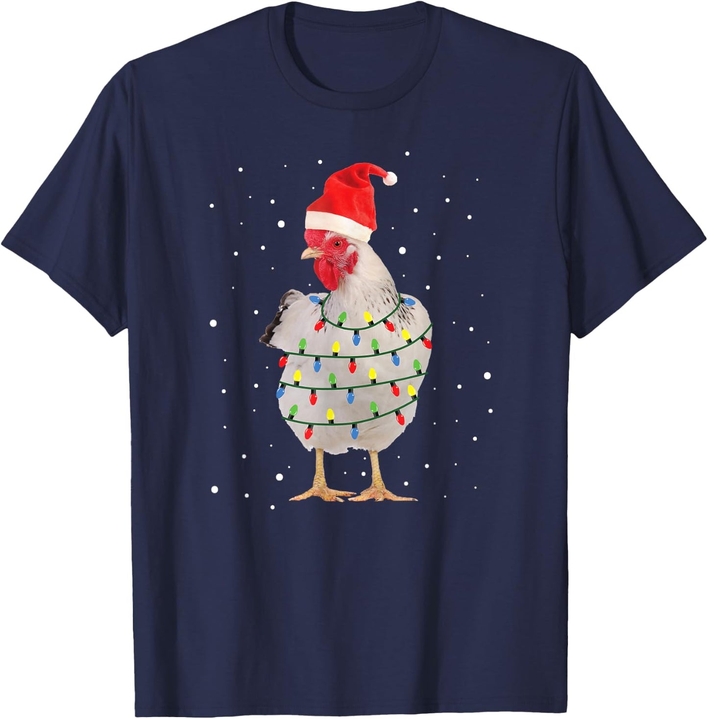 Chicken Christmas Chicken Santa Hat Lights T-Shirt - T-Shirt | Navy