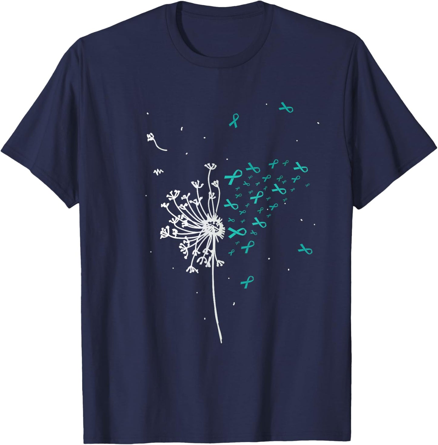 Dandelion Teal Ribbon Cool Ovarian Cancer Awareness Gifts T-Shirt - T-Shirt | Navy