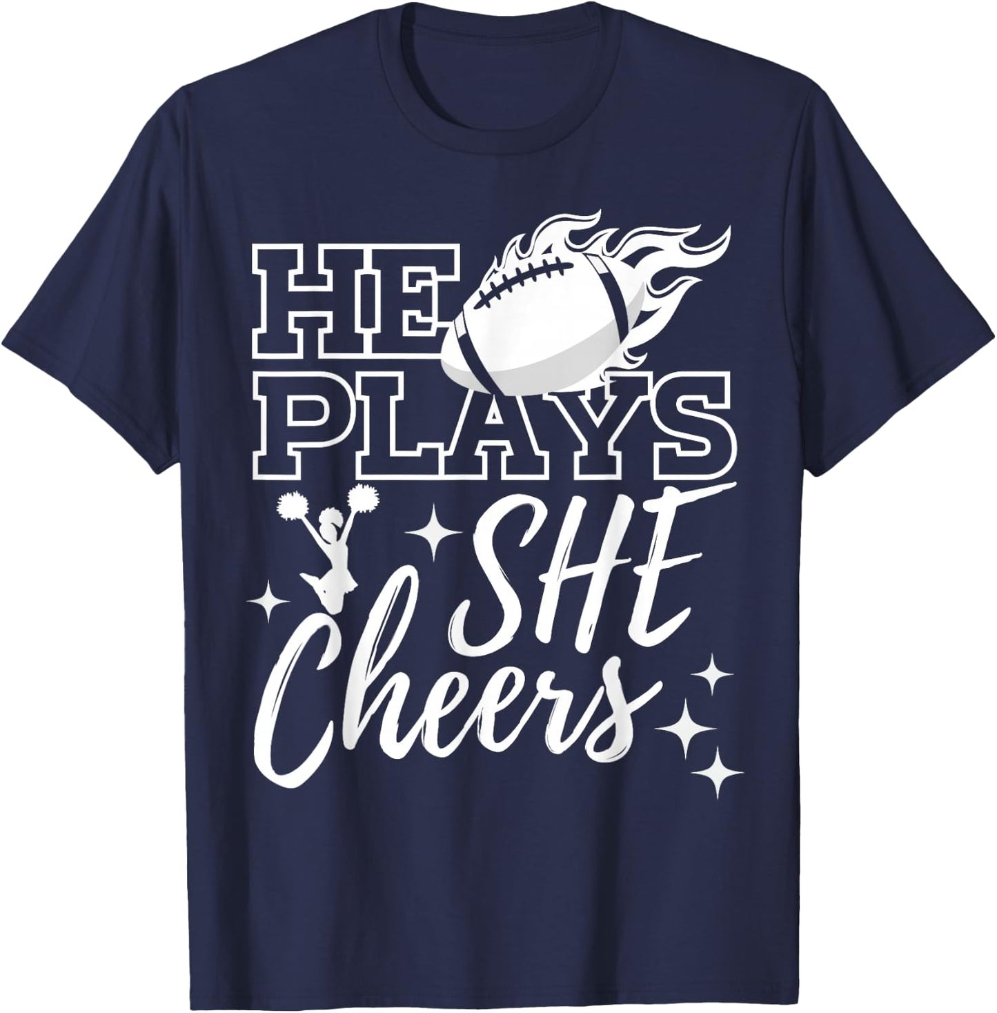 He Plays She Cheers High School Football Player Cheerleader T-Shirt - T-Shirt | Navy
