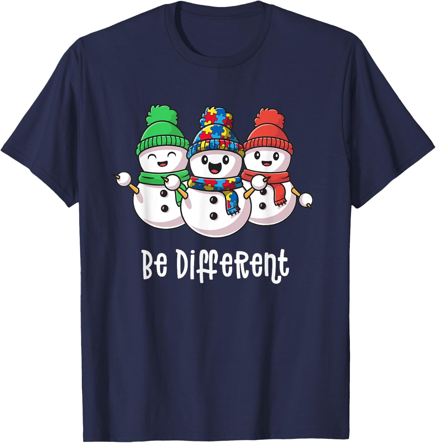 Be Different Snowman Xmas Christmas Autism Awareness Shirt T-Shirt - T-Shirt | Navy