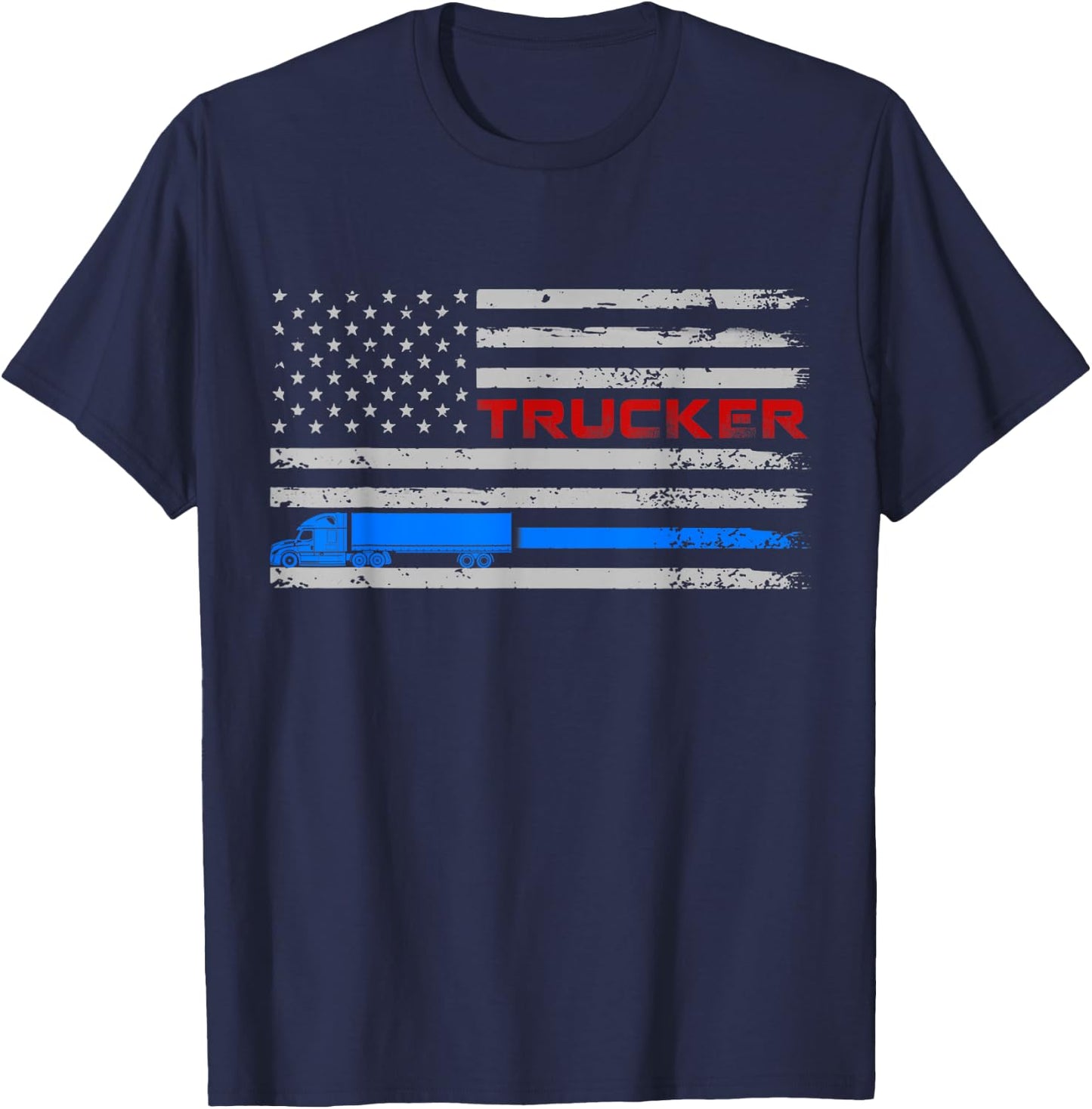 U.S American Flag Semi Truck Driver 18 Wheeler Trucker Gift Men T-Shirt - T-Shirt | Navy