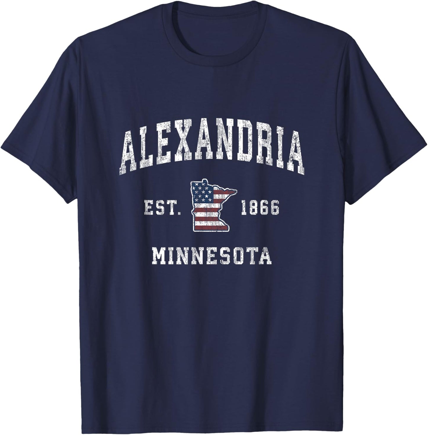Alexandria Minnesota MN Vintage American Flag Sports Design T-Shirt - T-Shirt | Navy