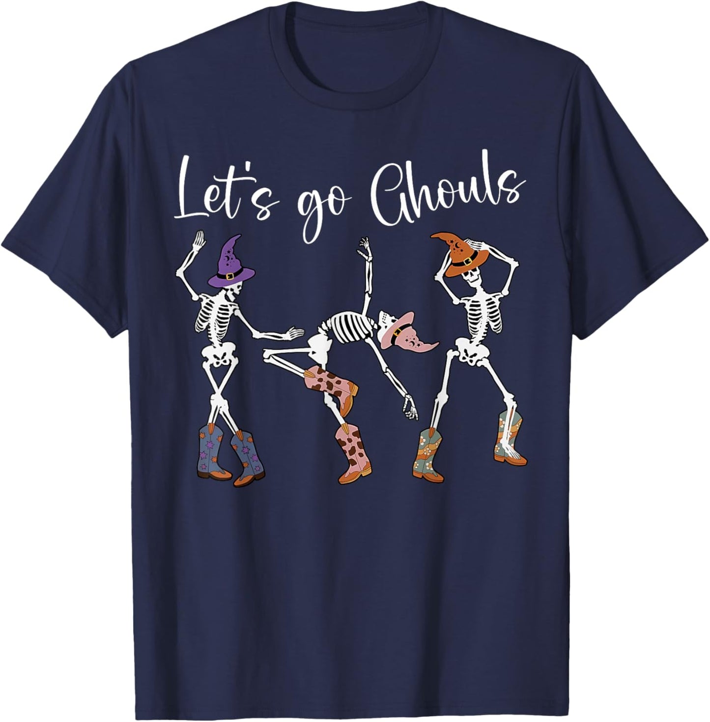 Let's Go Ghouls Dancing Skeleton Cowboy Western Halloween T-Shirt - T-Shirt | Navy