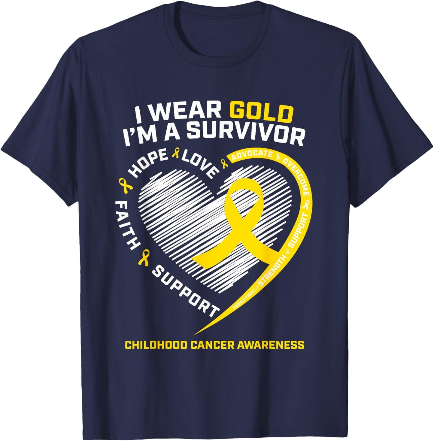 I Wear Gold I'm A Survivor Kids Childhood Cancer Awareness T-Shirt - T-Shirt | Navy