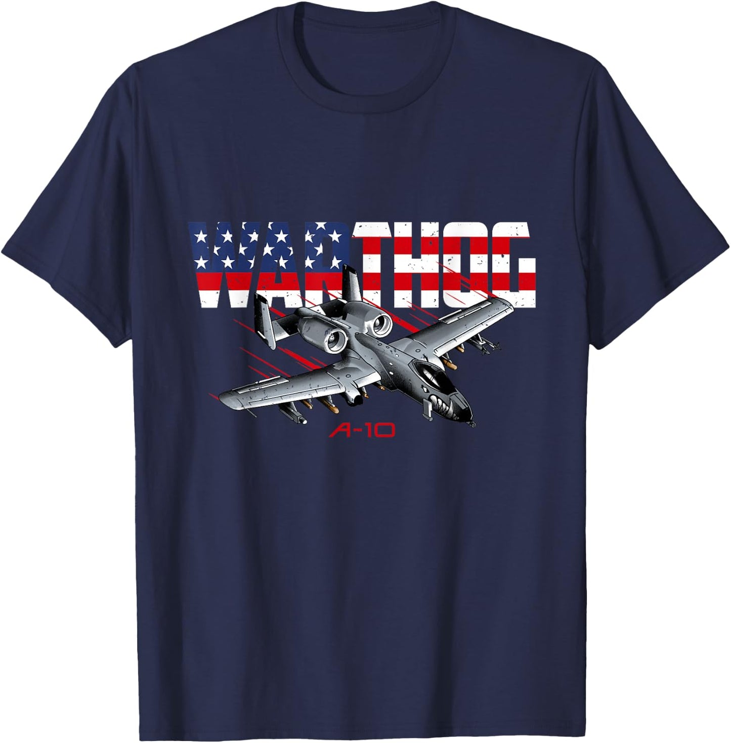 Military Airplane A-10 Warthog American Flag T-Shirt - T-Shirt | Navy