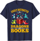 Easily Distracted By Dragons And Books Dragon T-Shirt - T-Shirt | Navy