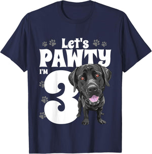 3 Year Old Black Lab Dog Birthday Pawty Labrador 3rd Gift Kids T-Shirt - T-Shirt | Navy