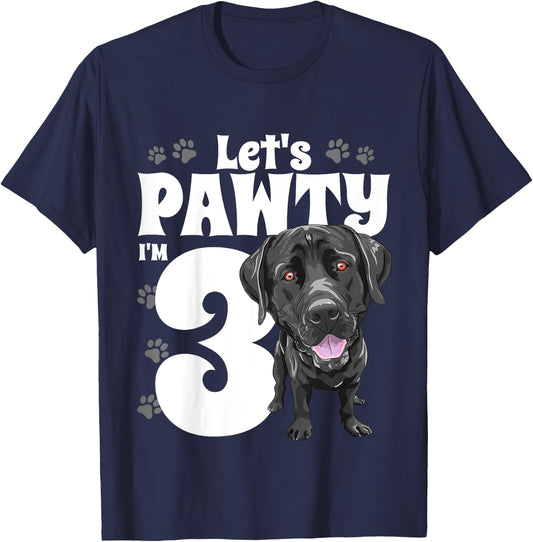 3 Year Old Black Lab Dog Birthday Pawty Labrador 3rd Gift Kids T-Shirt - T-Shirt | Navy