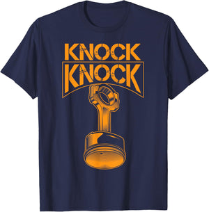 Cool Knock Knock | Funny Engine Piston Lover Engineers Gift T-Shirt - T-Shirt | Navy