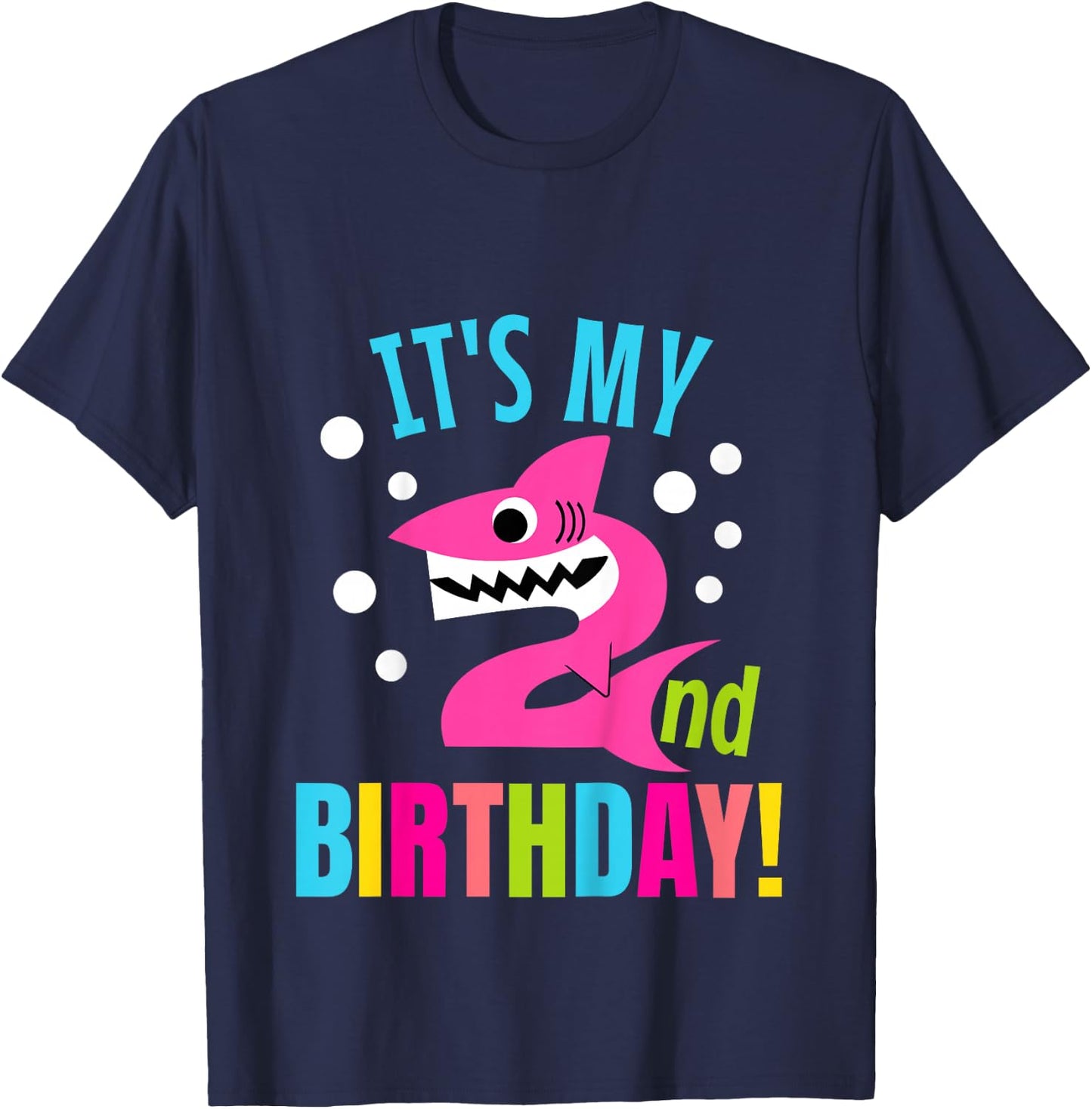 Kids 2 Year Old 2nd Shark Party Birthday Baby Gift Girls And Boys T-Shirt - T-Shirt | Navy