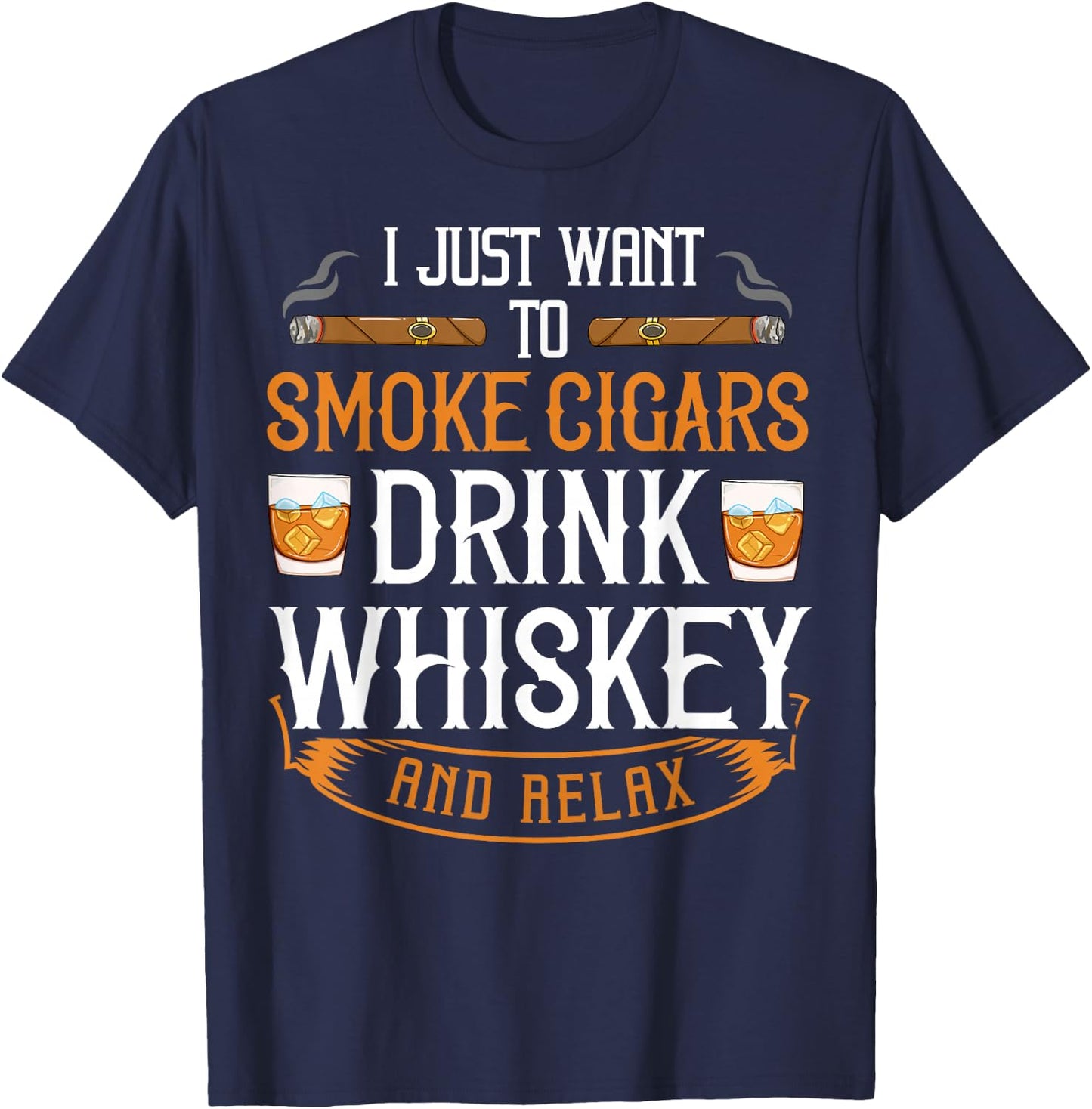 Cuban Cigar Whiskey Scotch Drinker T-Shirt - T-Shirt | Navy