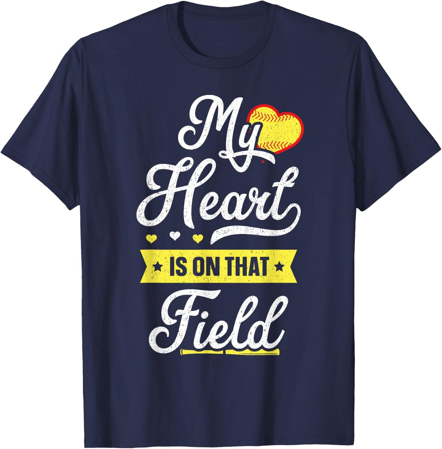 My Heart Is On That Field Shirt Gift Cute Mom Softball T-Shirt - T-Shirt | Navy