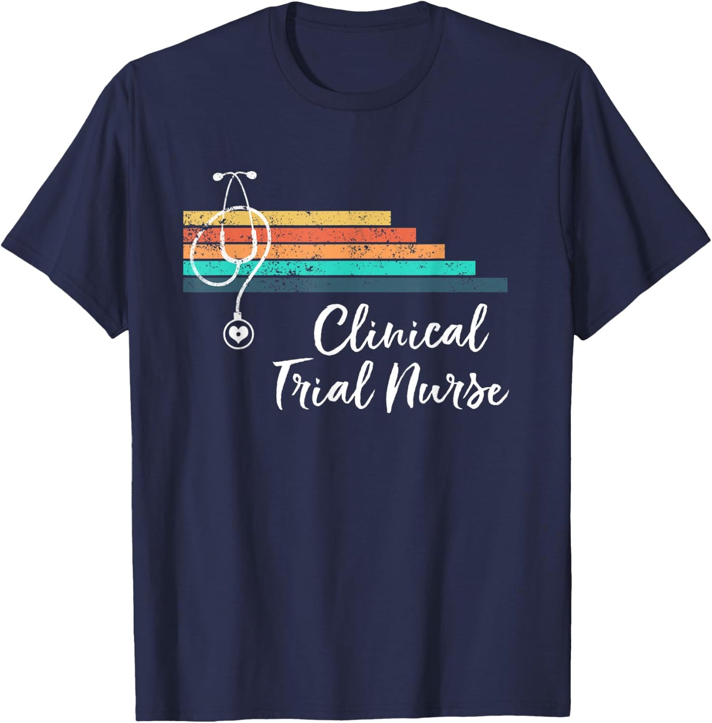 Retro Vintage Medical Stethoscope Clinical Trial Nurse T-Shirt - T-Shirt | Navy